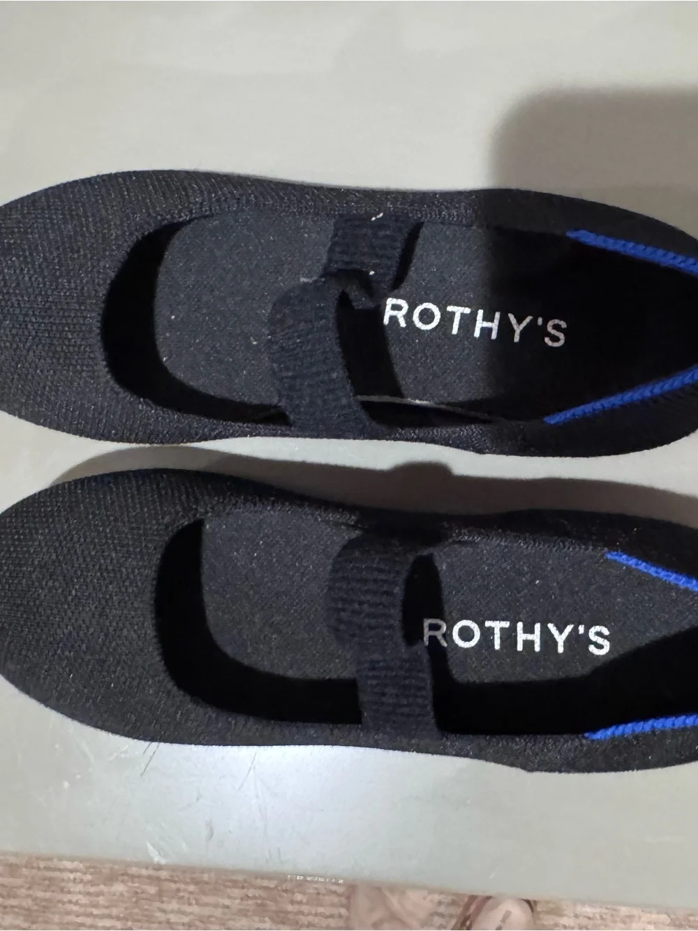 Rothy's Kids Black Mary Jane Slip-On Shoes with Blue Trim